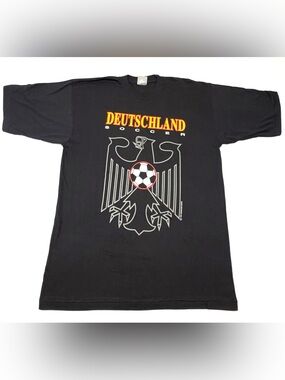 Vintage Black Deutschland Soccer Tee with Yellow and Red Lettering XL